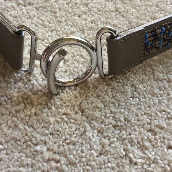 Chico's Blue Bead Faux Leather Adjustable Length Belt Silver Buckle - Picture 6 of 11